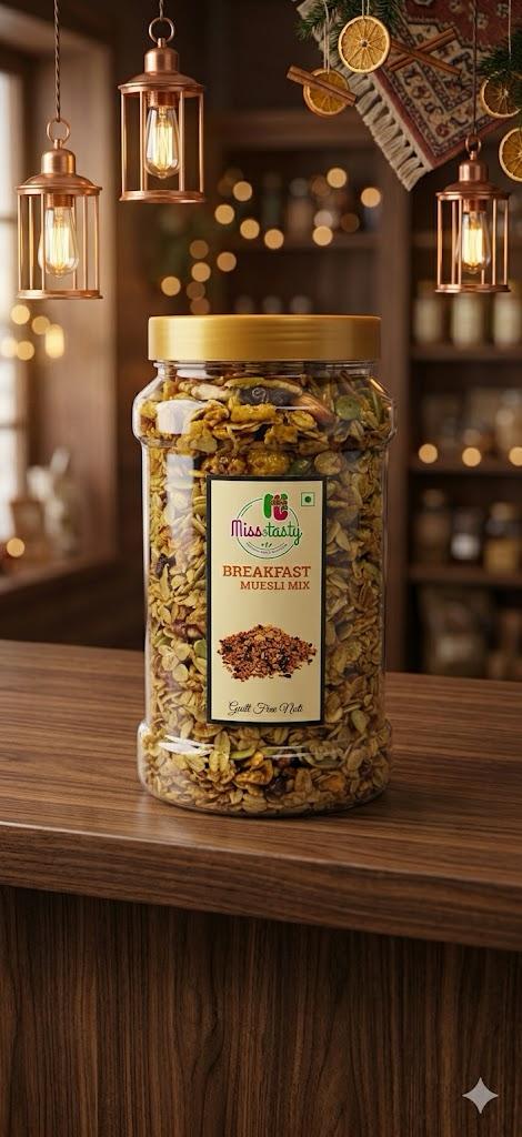 Rise & Crunch — Breakfast Muesli Mix A wholesome blend of oats, nuts & seeds to fuel your morning. Guilt-free. Deliciously real.